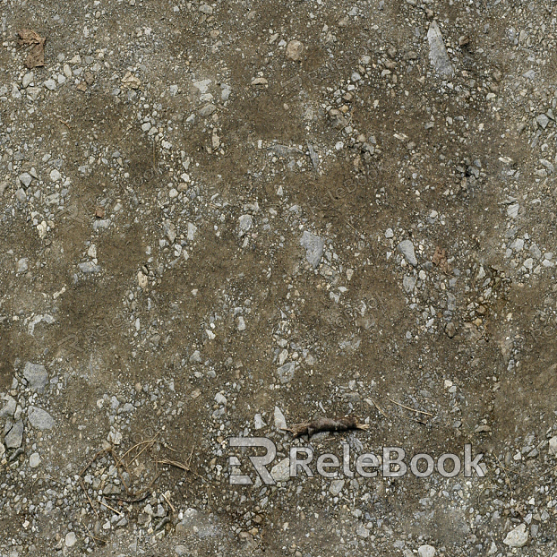 The image depicts a close-up of a muddy ground, showcasing a textured surface with wet clay and scattered pebbles, creating a natural earthy palette.