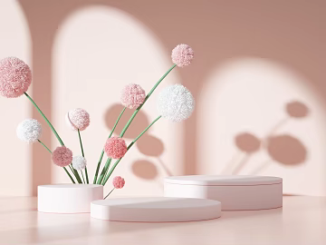 Pink white pompom decorative products display stand texture (ID:ffaeh133701)