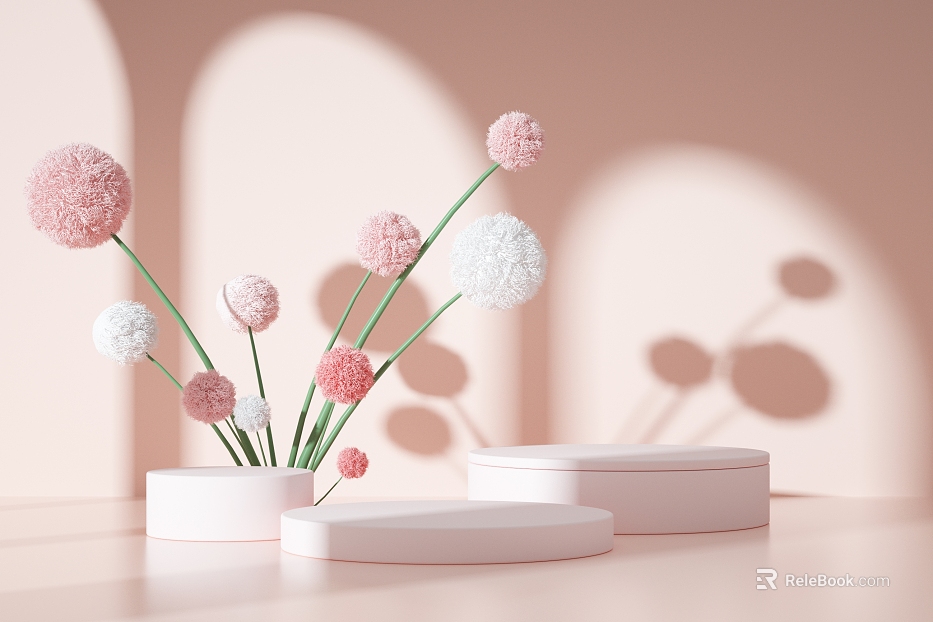 Pink white pompom decorative products display stand texture