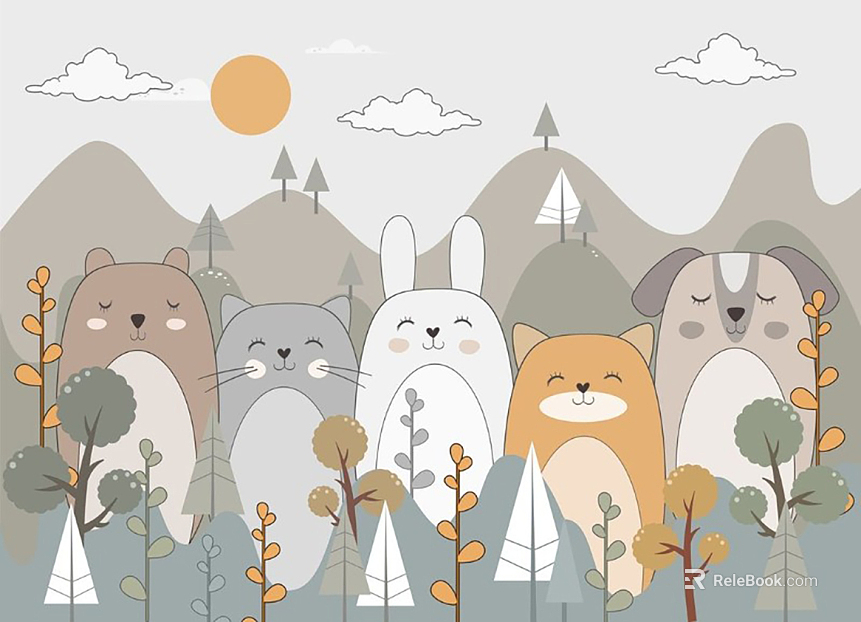 Modern Minimalist Children Wallpaper Wall Cloth Cartoon Wallpaper texture