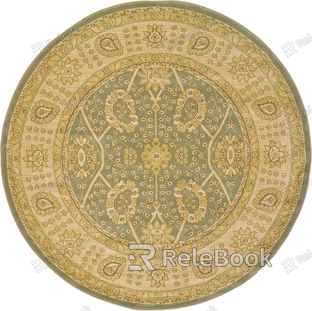 A round carpet featuring an intricate, concentric geometric pattern in earthy tones of brown, beige, and off-white, creating a warm and inviting ambiance.