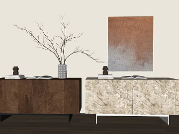 Silent Wind Walnut Beige Marble Side Cabinet texture (ID:ffaeh012791)
