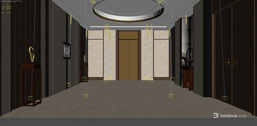 Light Luxury Dark Brown Wooden Door Elevator Hall texture