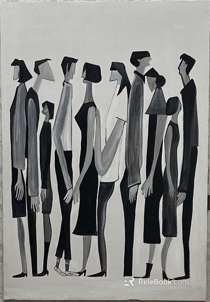 Black and white abstract figure group decorative painting texture