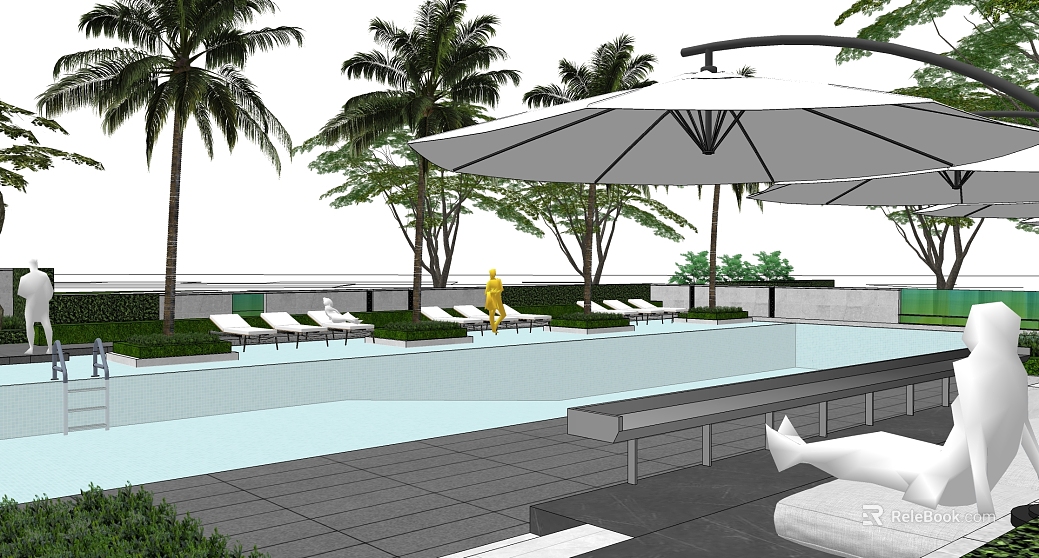 Modern swimming pool leisure scene renderings texture
