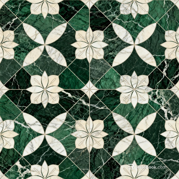 Middle and ancient style Chinese style-Ji wind industrial wind green white stone mosaic flower pattern water cutter mosaic stone green stone mosaic texture