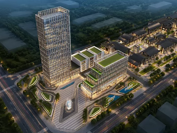 Night view of modern urban commercial buildings 3d model