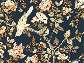 Chinese-style navy blue bird pattern wallpaper 3d model