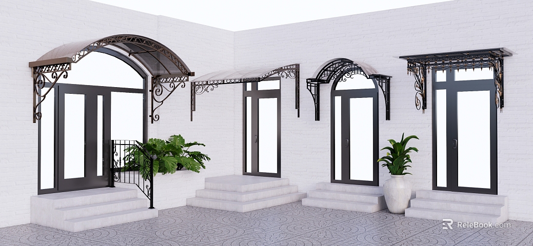 Retro black iron canopy entrance door texture