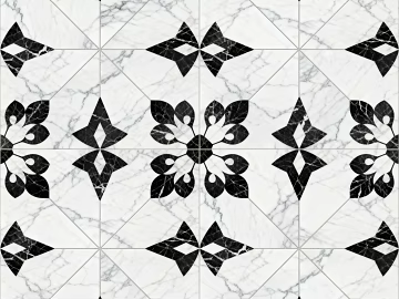 Modern Middle Ancient Style Black and White Stone Parquet Flower Geometric Pattern Water Knife Stone Parquet Floor Tile Light Luxury Black and White Parquet Marble texture (ID:ffaeh023727)