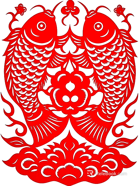 Folk paper-cut window decorative painting carp texture