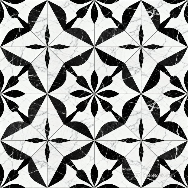 Modern Simple Antique Black and White Stone Parquet Flower Geometric Pattern Water Knife Cut Parquet Floor Tile Light Luxury Black and White Parquet Marble texture