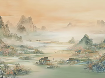 Chinese Landscape Mural Painting texture (ID:ffach699036)
