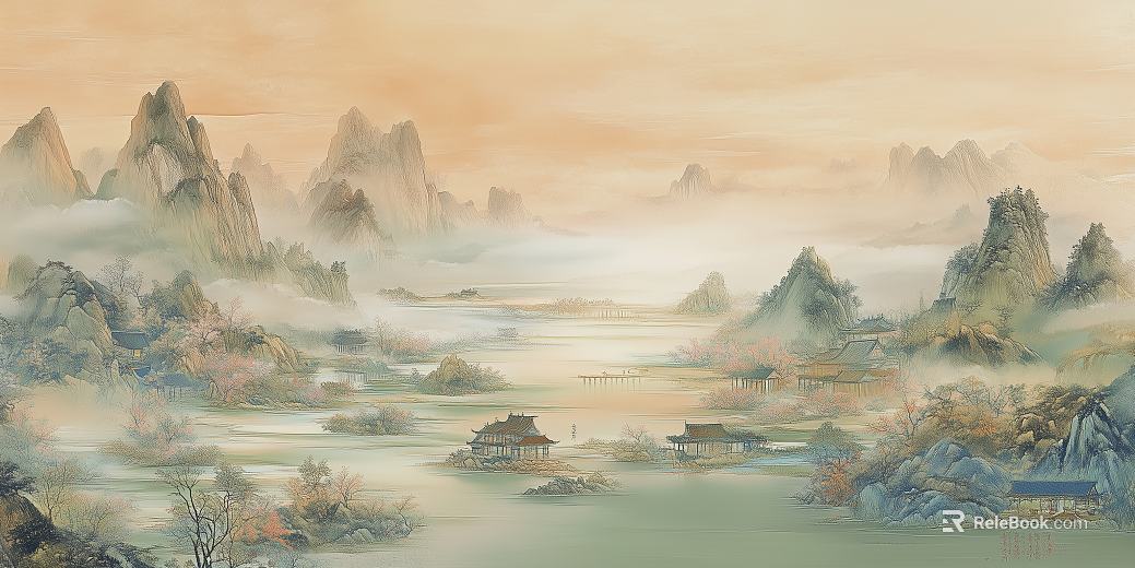 Chinese Landscape Mural Painting texture