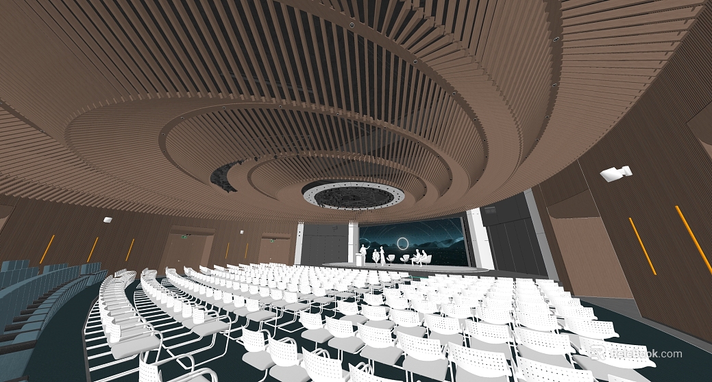 Modern dark brown wood sound-absorbing board report hall ceiling texture