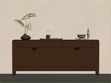 Dark Brown Wood Grain New Chinese Style Entrance Cabinet texture (ID:ffaeh139151)