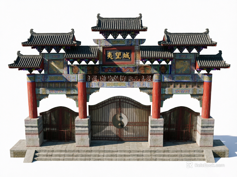 Entrance of Chinese-style Red and Grey Ancient Archway Scenic Area texture