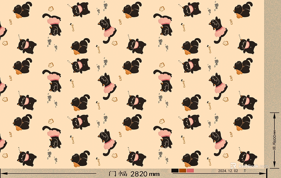 Beige cartoon cat pattern cloth texture