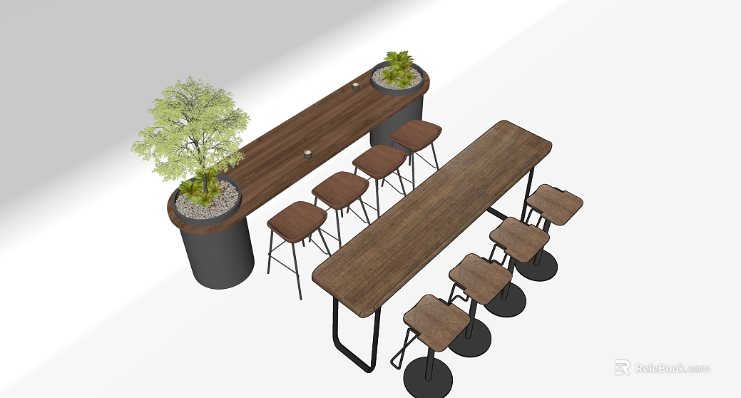 Modern Dark Brown Solid Wood Casual Bar Chair Combination texture