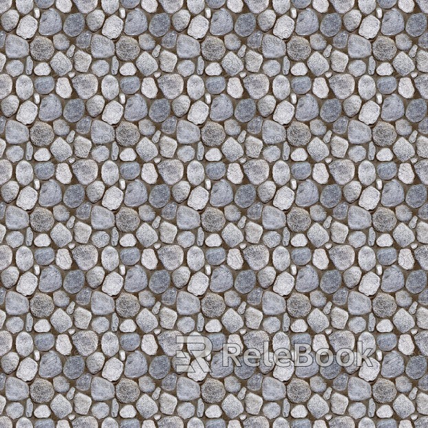 A coarse, granular material, predominantly composed of rounded rocks and pebbles, varying in shades of gray and brown, scattered across a surface, evoking the texture of a gravel path or ground cover.