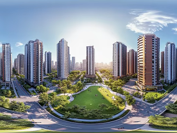 Modern Community Greening Water System Panoramic HDR texture (ID:ffach575508)
