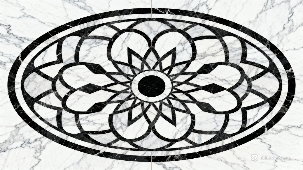 Modern Black and White Stone Parquet Flower Geometric Pattern Water Knife Stone Parquet Floor Tile Light Luxury Black and White Parquet Marble Black and White Stone Oval Parquet Porch Stone Parquet texture