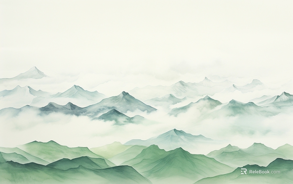 Blue-and-green ink wash landscape decorative painting texture