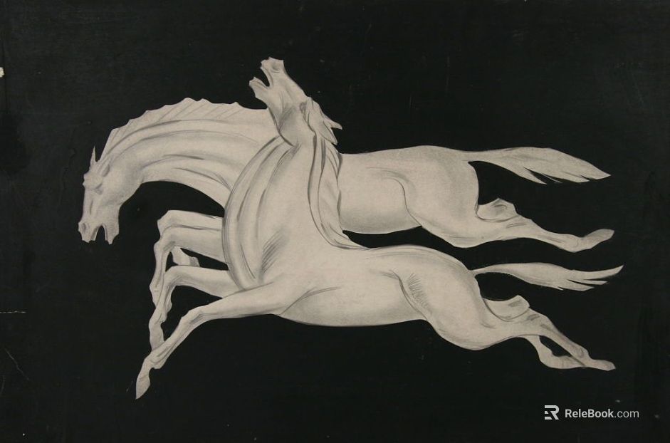 Black and white two-horse jumping decorative painting texture