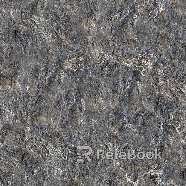 A close-up of a rugged, gray rock surface with cracks and mineral speckles, resembling a section of a larger geological formation.