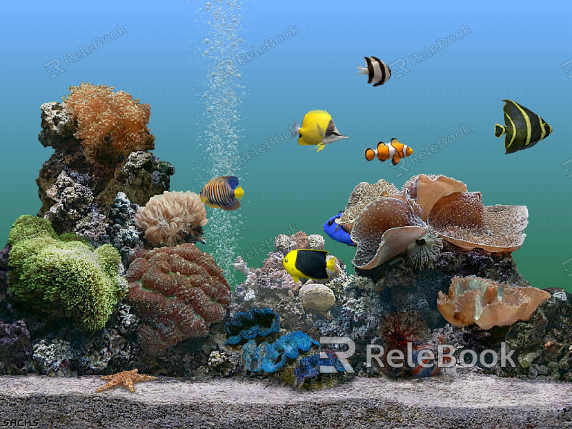 A vibrant fish tank showcases an array of colorful, exotic fish swimming amidst lush green aquatic plants and intricate rock formations, creating a serene underwater landscape.