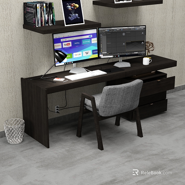 Dark Brown Solid Wood Modern Office Desk texture