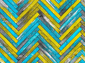 Yellow and blue contrast color broken old wood herringman background wall texture (ID:ffaeh811639)