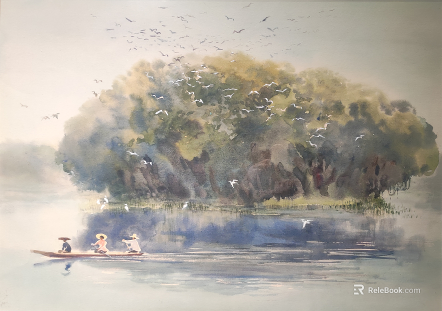 Watercolor Fishing Singing Late texture