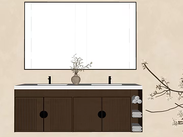 New Chinese-style dark brown wood bathroom cabinet texture (ID:ffaeh678084)