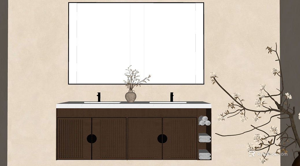 New Chinese-style dark brown wood bathroom cabinet texture