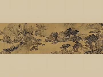 Chinese retro beige ink landscape painting 3d model