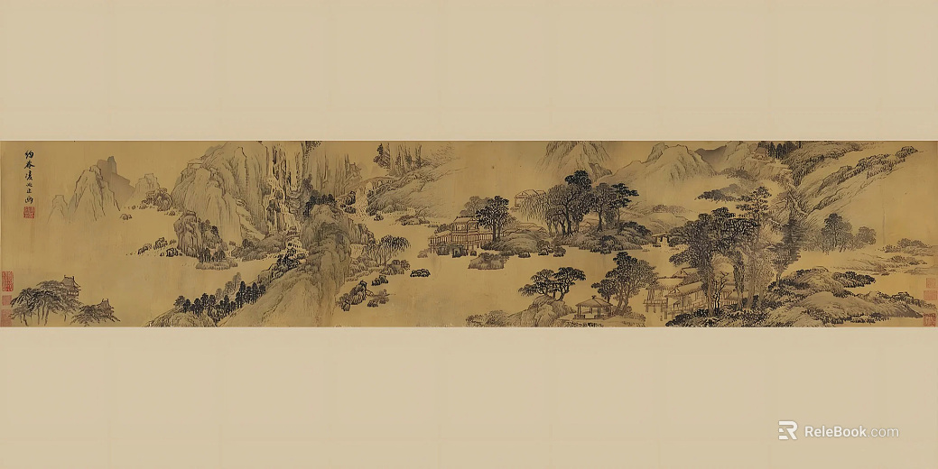 Chinese retro beige ink landscape painting texture