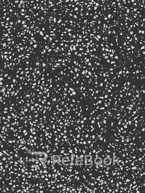 Dark Terrazzo texture, featuring a rich, deep black base speckled with various-sized white and light grey chips, creating a sophisticated and modern surface pattern.