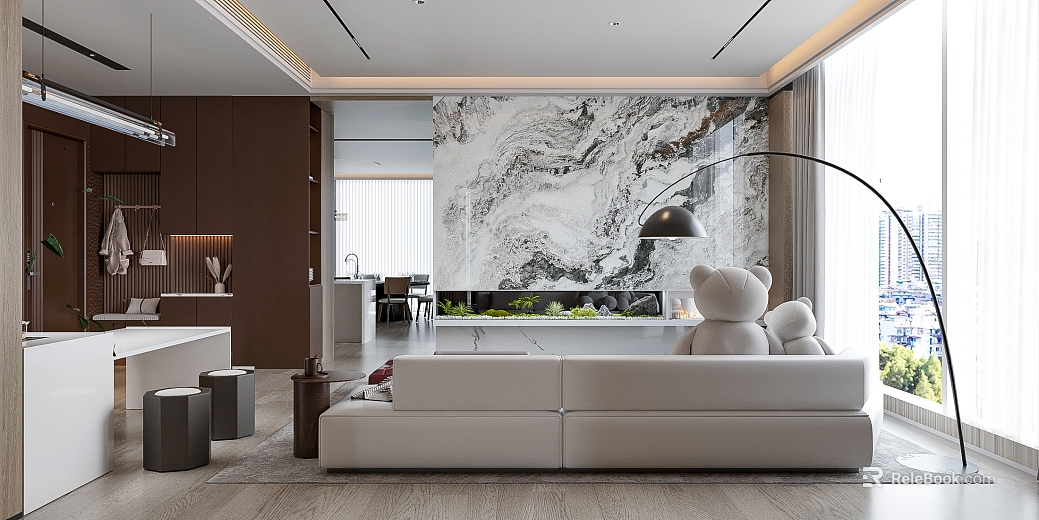 Modern black and white marble living room background wall texture