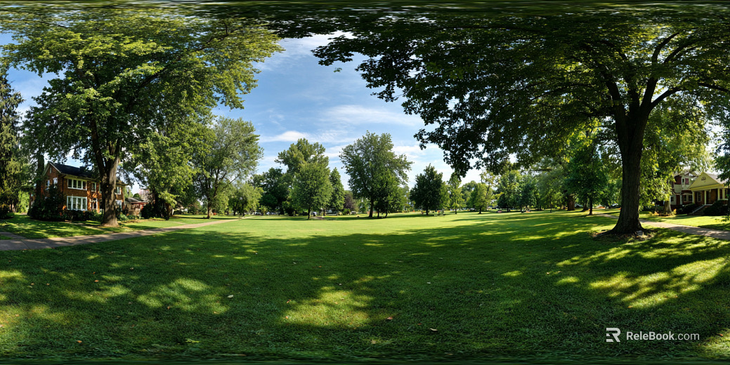 Blue sky white clouds lawn forest landscape panorama texture