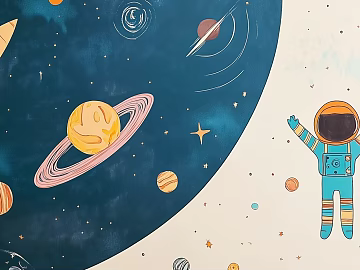 Modern child astronaut starry sky moon mural bedside background texture (ID:ffach627274)