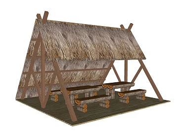 Log Wind Thatch Outdoor Resting Pavilion texture (ID:ffaeh787371)