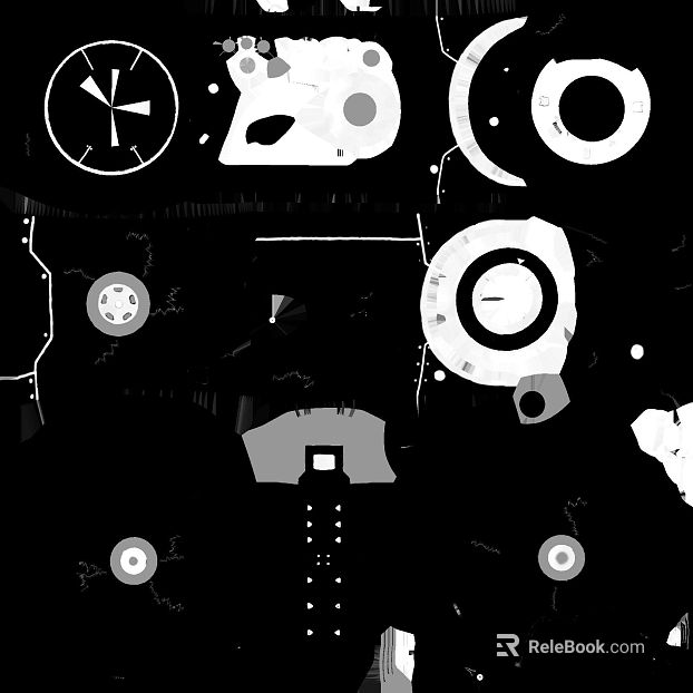 Black and white mechanical dashboard bump map texture