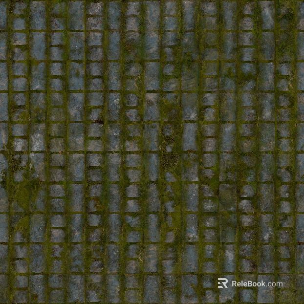 Moss stone paving with green ash texture