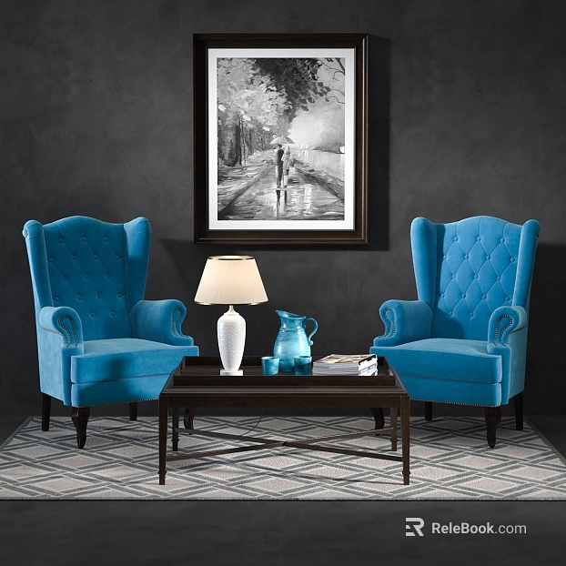 Black and white landscape figure painting living room decorative painting texture