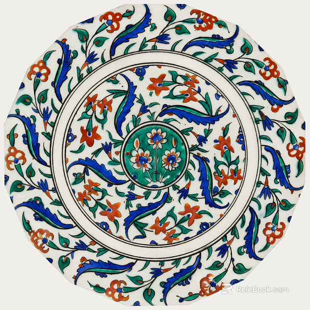 Retro Style Colored Flower Ceramic Plate Desktop Decoration texture