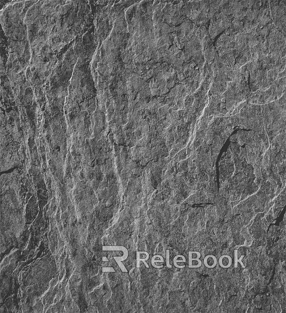 A rugged, gray rock surface with cracks and crevices, resembling a close-up view of a boulder or cliff face, textured with small stones and pebbles embedded within.