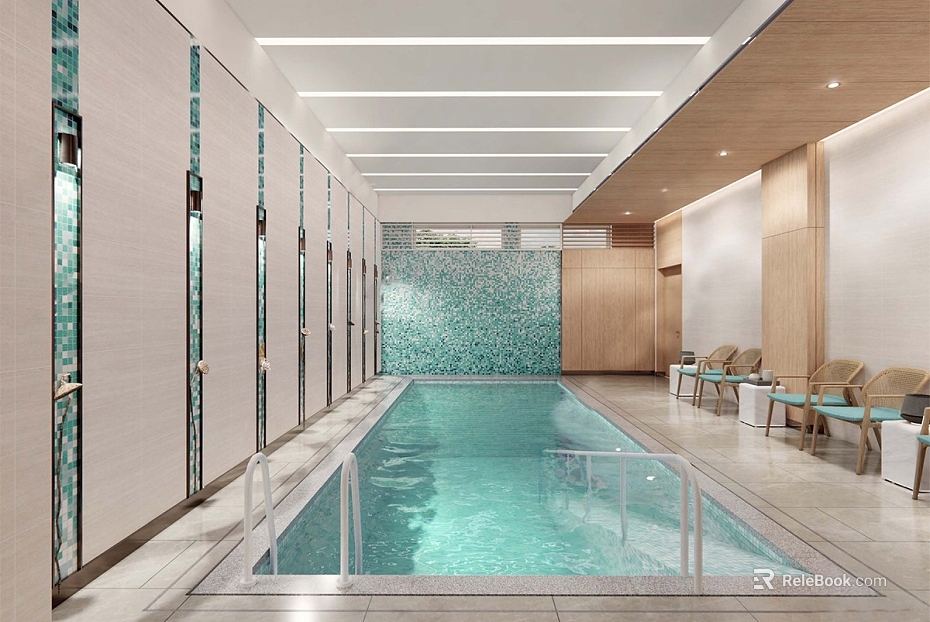Light Luxury Cyan Glass Mosaic Swimming Pool Wall texture