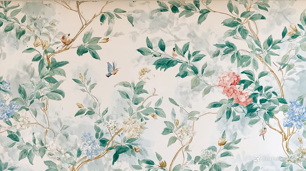 Flower and bird French pastoral curtain tablecloth wallpaper small fresh texture