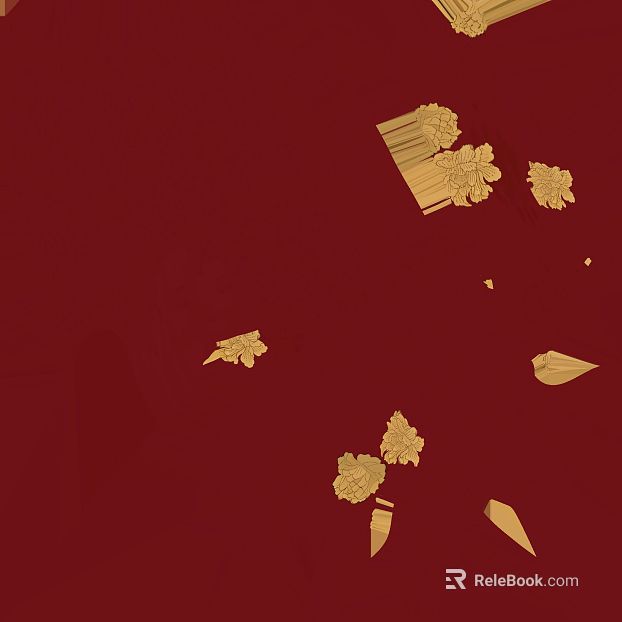 Red bottom golden wood carved decorative components texture
